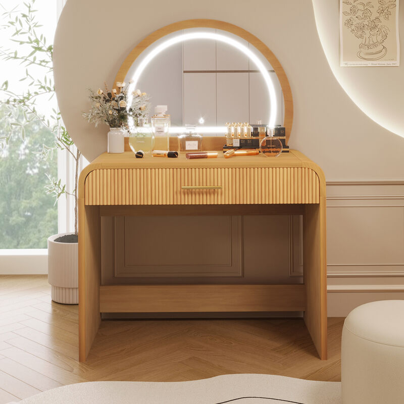 Merax Multi-Functional Curved Edge LED Makeup Vanity Table image number 2