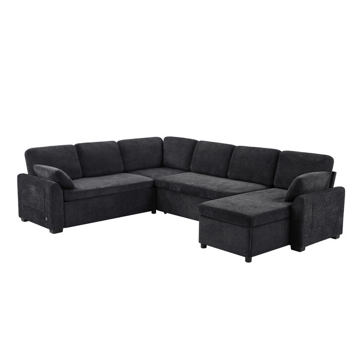 Merax Corduroy Convertible Sectional Sofa Bed | U-Shape / Bed Conversion