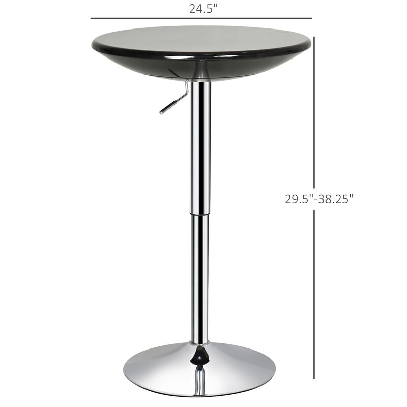 HOMCOM Round Bar Table with Metal Base, Adjustable Counter Height Pub Table, 29.5"-38.25" H Tall Bistro Table, Black, Silver