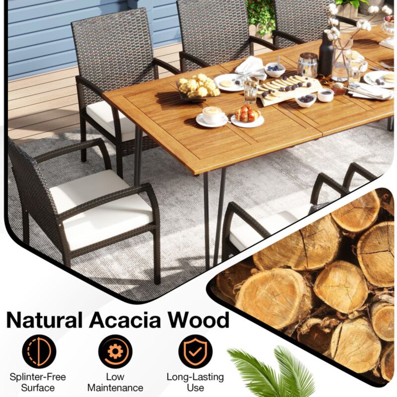 Mondawe 9-Piece Outdoor Patio Set, Acacia Table Built In Umbrella Hole & 8 PE Rattan Armchairs