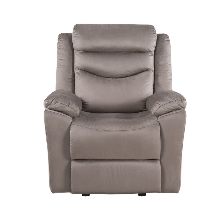 Fabric Upholstered Glider Recliner with Tufted Back Cushions, Brown-Benzara