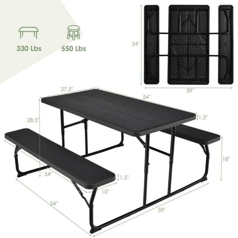 Hivvago Folding Picnic Table with 2 Benches Outdoor Patio Dining Set in Black