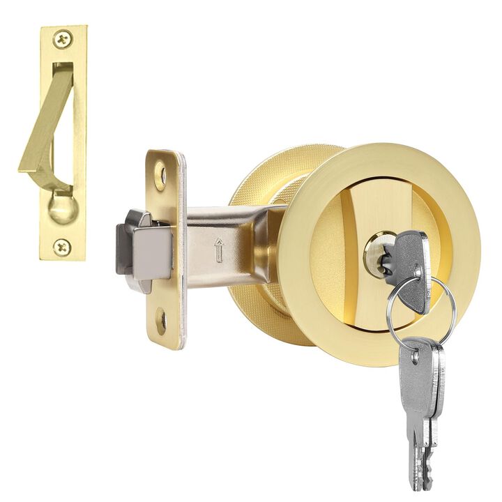 Dontay Pocket Door Lock with Key, Contemporary Entrance Sliding Barn Door Lock Latch, Recessed 2 Sided, 2 3/8"" Backset, Flush H