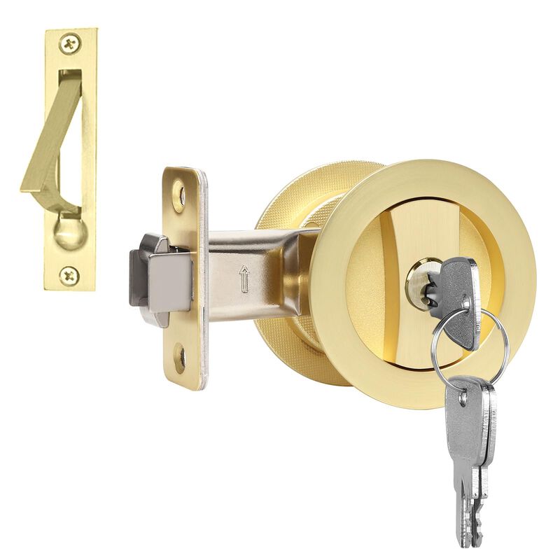 Dontay Pocket Door Lock with Key, Contemporary Entrance Sliding Barn Door Lock Latch, Recessed 2 Sided, 2 3/8"" Backset, Flush H