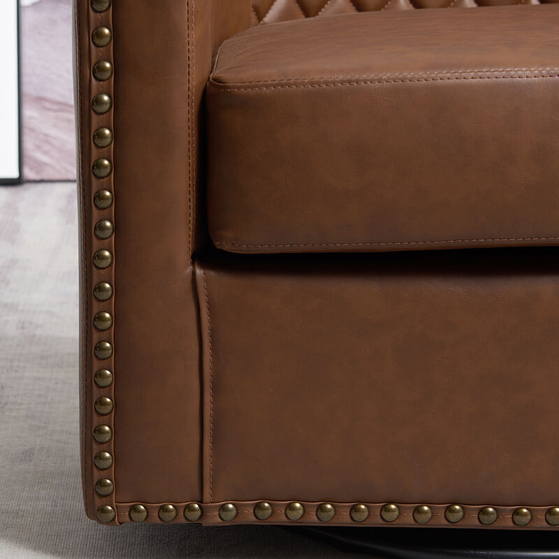 29" Wide Tufted PU Leather Swivel Barrel Chair image number 6