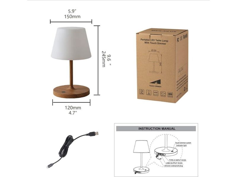 Outdoor Cordless Table Lamp Waterproof Rechargeable Touch Dimmable Lamp image number 3