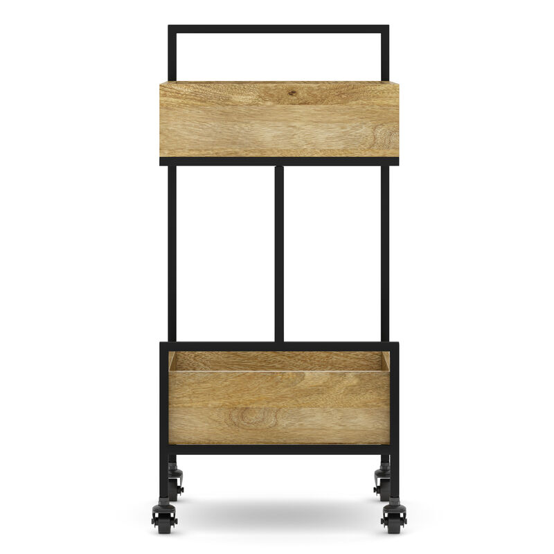 Hobbs SOLID MANGO WOOD Industrial Contemporary 16 inch Wide Bar Cart in Natural