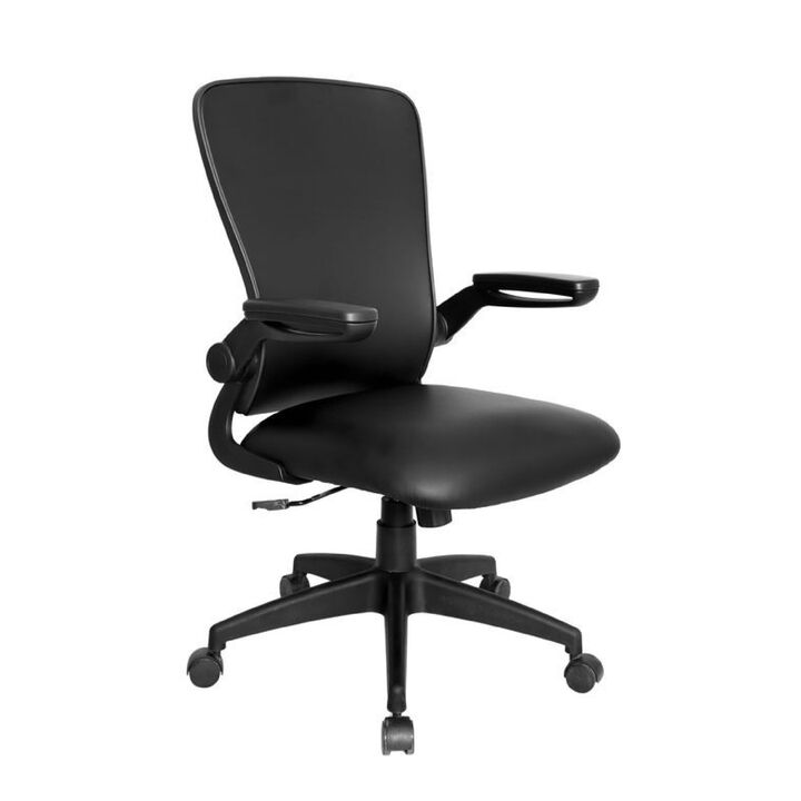 Swivel Task Chair, Flip Arm, Height Adjustable, Black Antimicrobial Vinyl