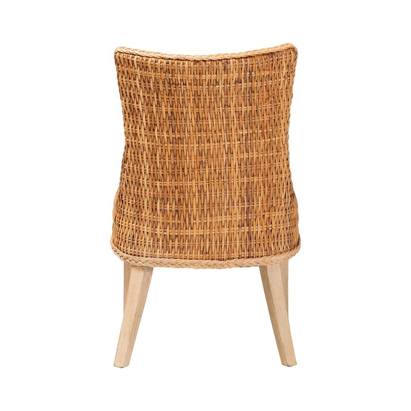 bali & pari Derris Natural Rattan Dining Chair with Cushion - Tall Wingback Side Chair with Solid Mango Wood Legs, Boho Coastal Style for Kitchen or Dining Room Seating