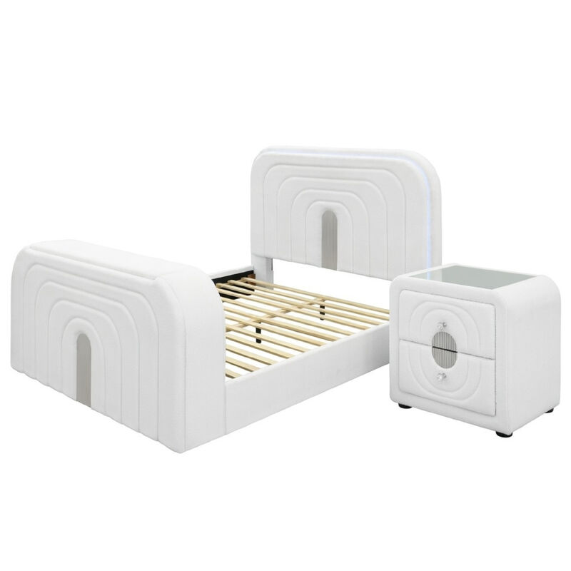 Queen Size Bedroom Set, White Finish, 2-Piece Set with Bed and Nightstand image number 0