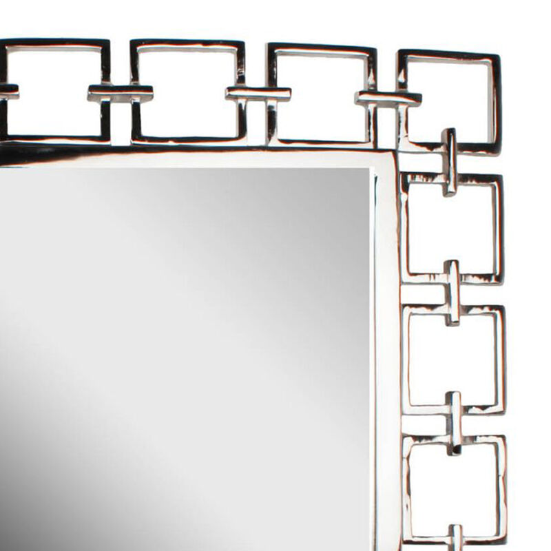 Modern Style Metal Openwork Square Framed Mirror, Silver image number 4