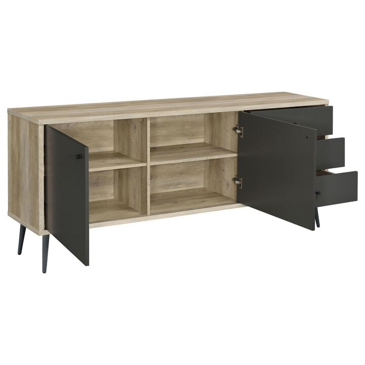 71 Inch Sideboard Console Cabinet, 2 Doors, 2 Shelves, 3 Drawers, Gray - Benzara