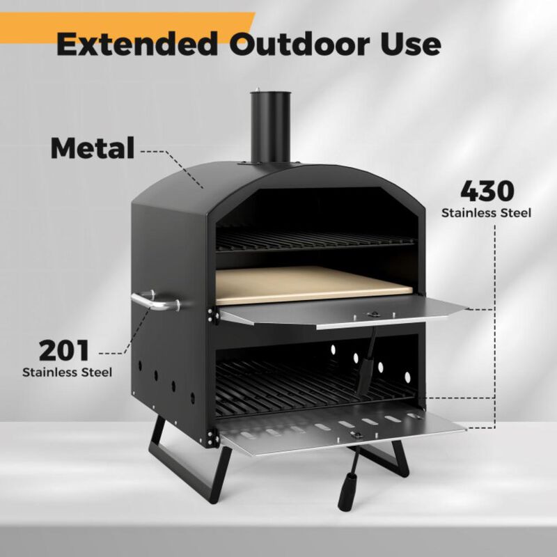 Hivvago Outdoor 2-Layer Wood Fired Pizza Oven with Square Stone