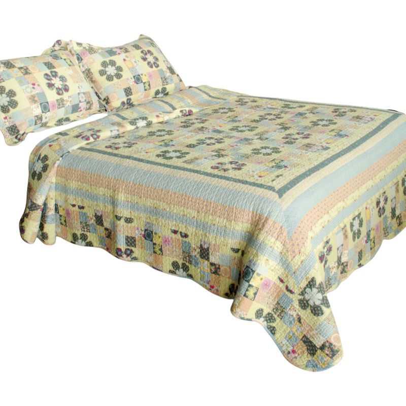 Queen Size Cotton 3-Piece Vermicelli Quilted Printed Quilt Set with Matching Shams image number 1