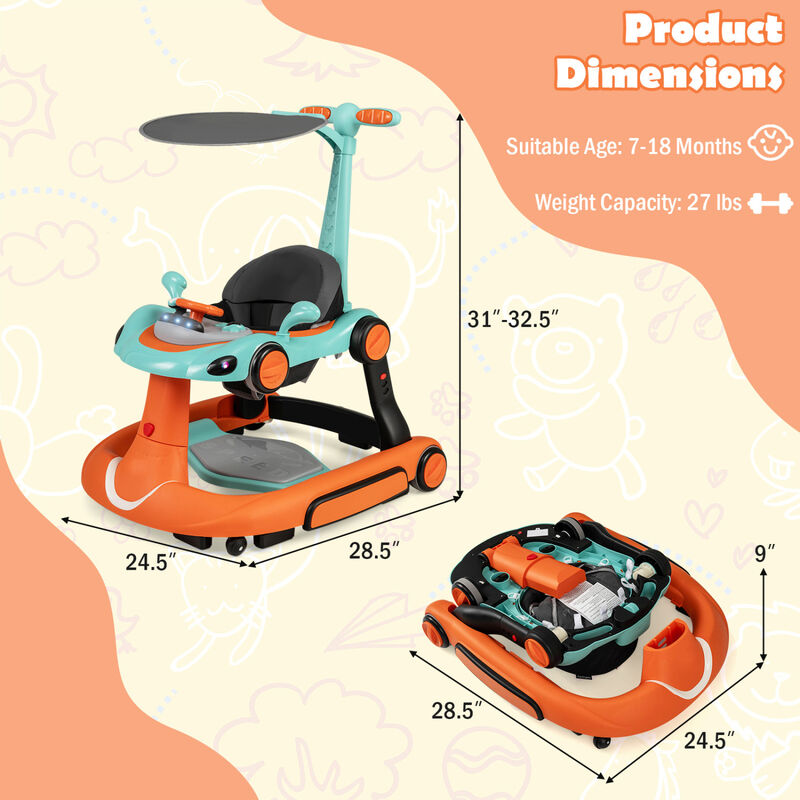 6-in-1 Portable Baby Walker with Canopy and Activity Center with Music image number 3