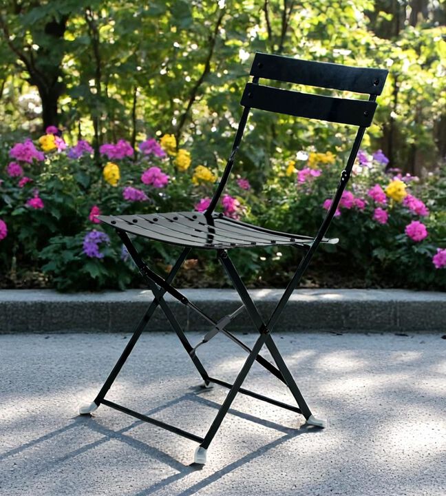 HomeRoots Set of Two Black Aluminum Outdoor Folding Dining Chairs
