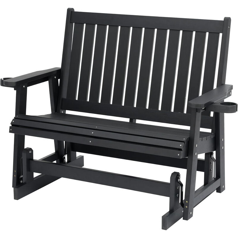 Poly Lumber Patio Glider Two Seat with Cup Holders, Durable HIPS Material, All-Weather Resistant, High Backest and Deep Contoured Seat, Heavy Duty 900 LB, for Outdoor, Porch, Patio (Carbon Black)