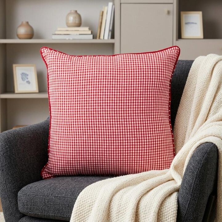 HomeRoots 18" Red and White Cotton Reversible Throw Pillow