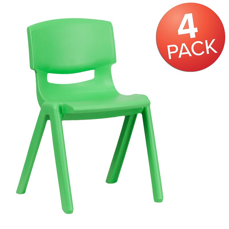 Flash Furniture 4 Pack Green Plastic Stackable School Chair with 13.25'' Seat Height