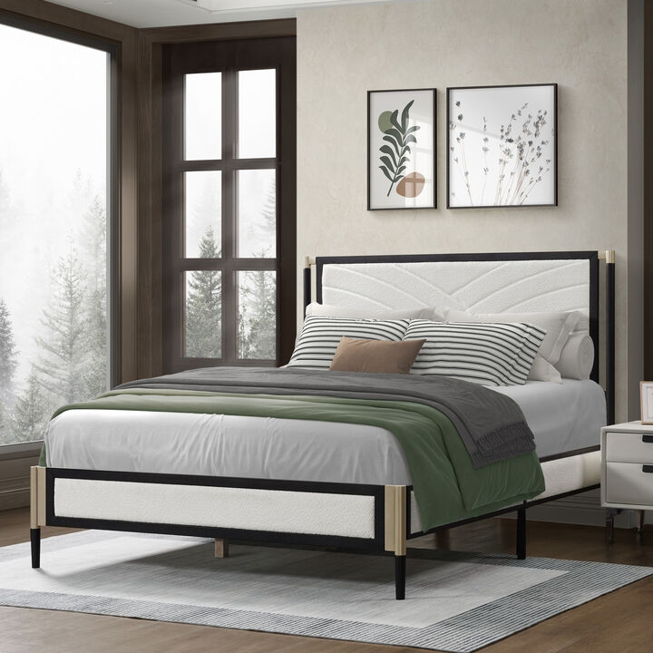 Christopher Knight Home Verve Modern Champagne Silver Metal Platform Bed Frame with Boucle Headboard