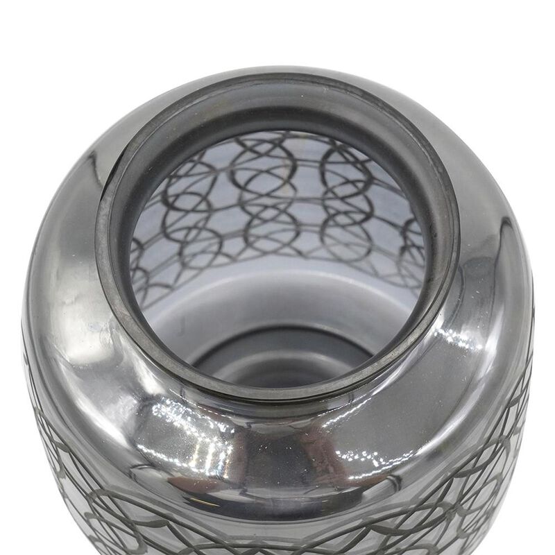 HomeRoots 12" Dark Gray Geometric Round Glass Table Vase image number 3