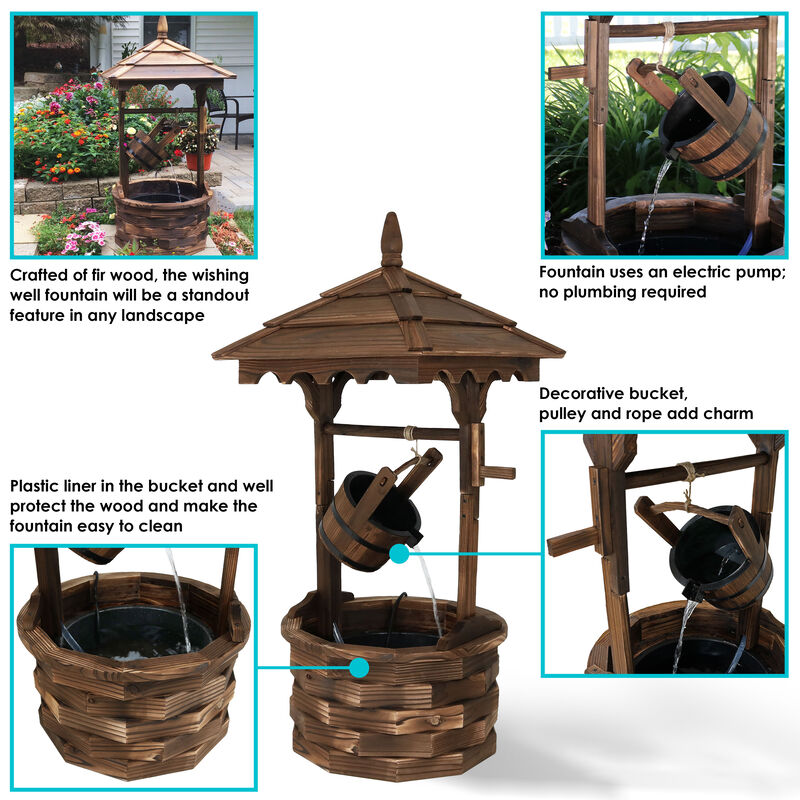 Sunnydaze Old-Fashioned Wood Wishing Well Water Fountain with Liner - 48 in