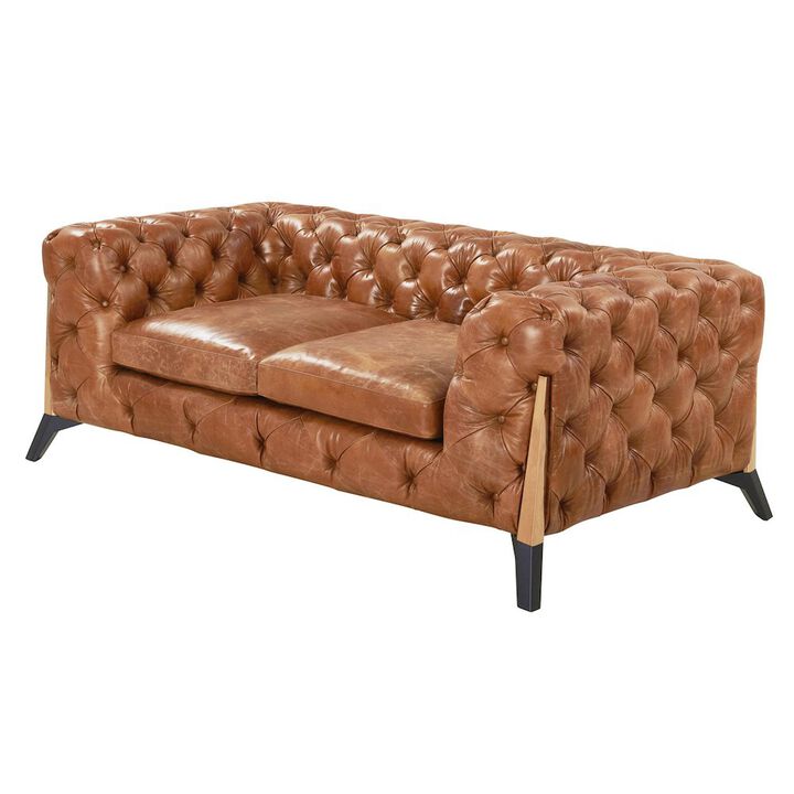 Crafters and Weavers Olivia Contemporary Tufted Chesterfield Love Seat - Light Brown Leather