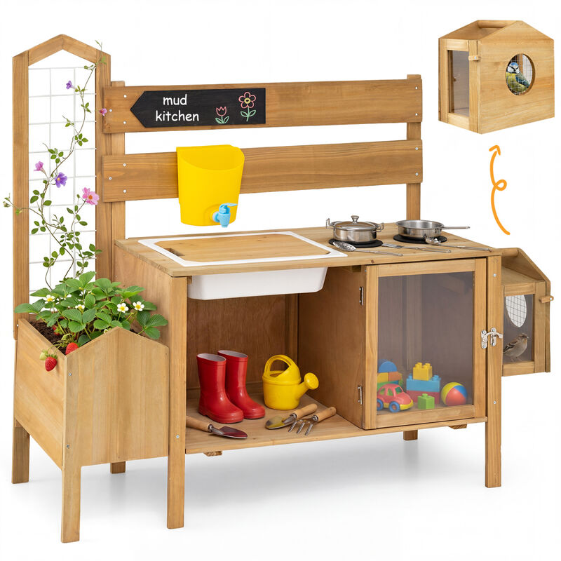 Outdoor Mud Kitchen for Kids with Bird Cage and Cooking Stove image number 3