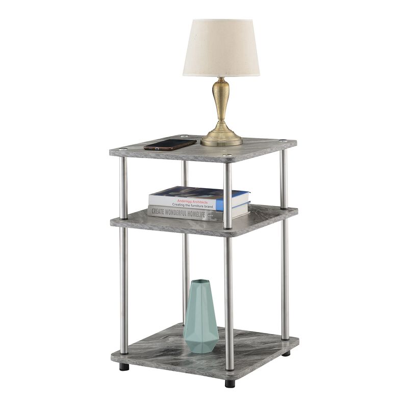 Convenience Concepts Designs2Go No Tools 3-Tier End Table, Faux Gray Marble/Chrome