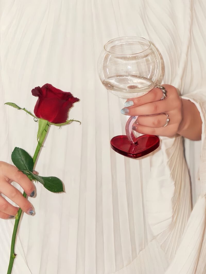 Valentine Goblet Set of 2 Pcs, Handblown Wine Glass image number 3
