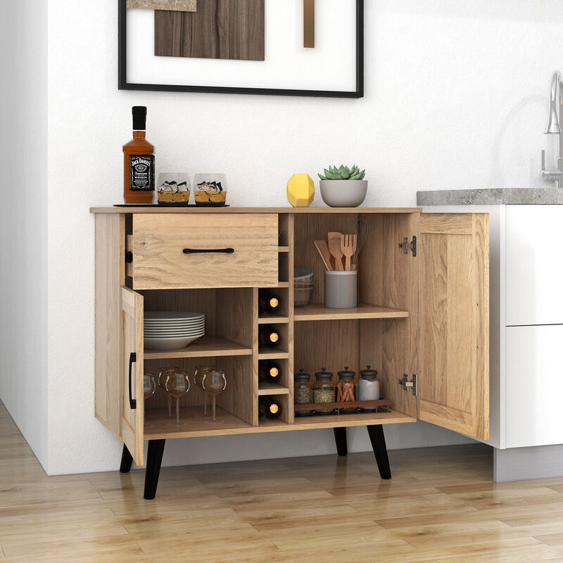 Wine Bar Buffet Cabinet with Storage and 6-Bottle Built-In Wine Rack
