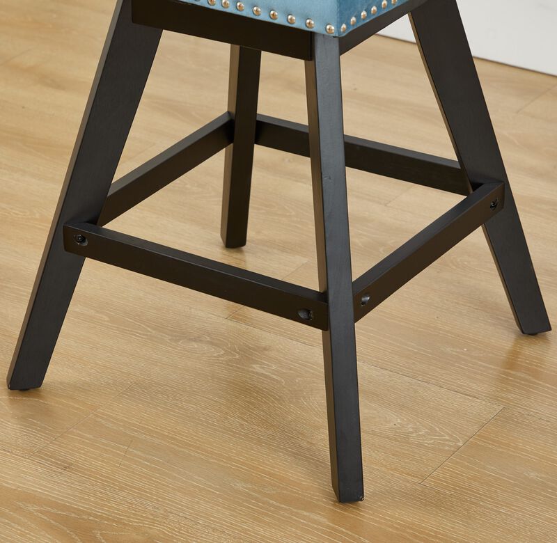 Set of 2 Swivel Velvet Barstools with Button Tufted and Wooden Legs, Leisure Style Bar Chairs image number 6