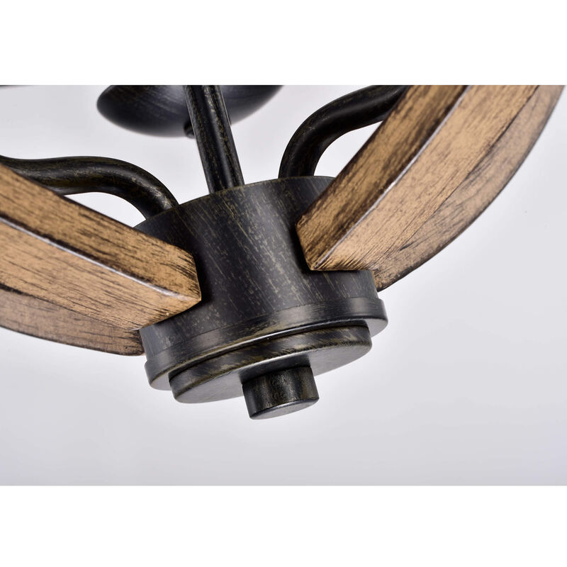 Camille Wood Grain and Antique Black Metal Semi Flush Mount image number 7