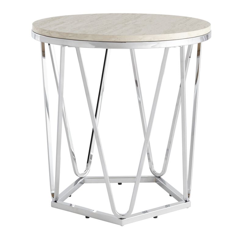 Homezia 23" Silver Manufactured Wood And Iron Round End Table