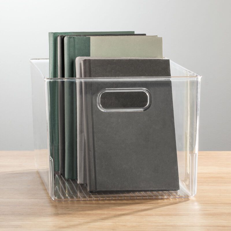 mDesign Large Plastic Household Storage Organizer Bin with Handles - Clear