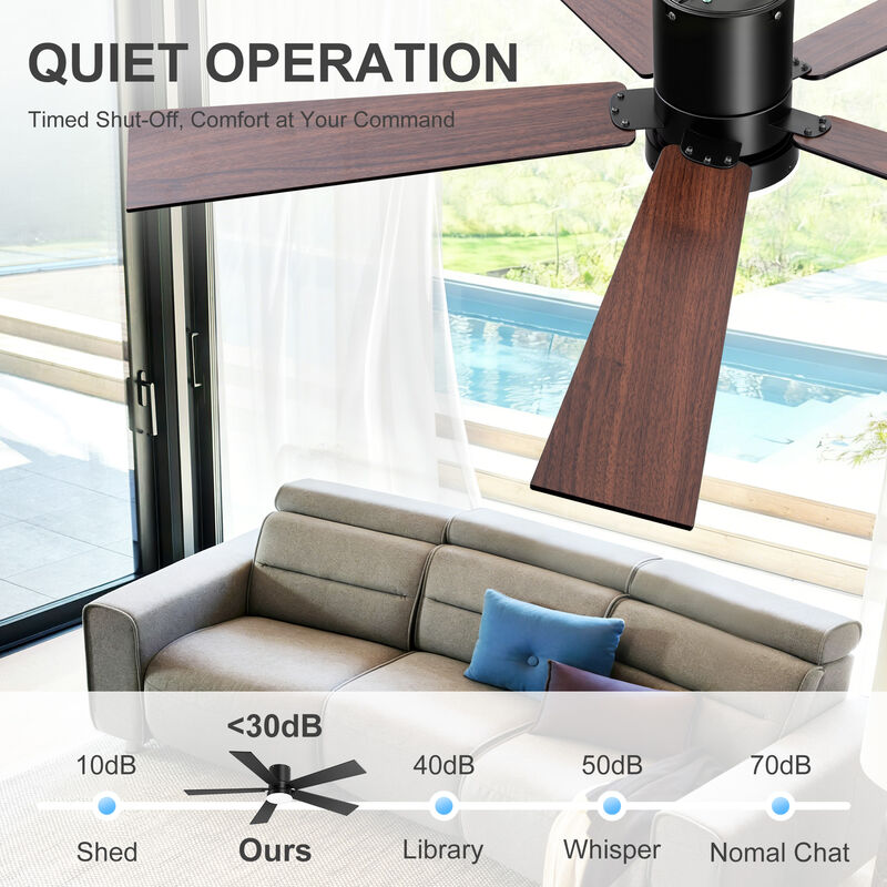 Breezary 2-Pack 42" LED Ceiling Fan with Light, 5 Blade, 6 Speed, Quiet Flush Mount, Remote image number 4