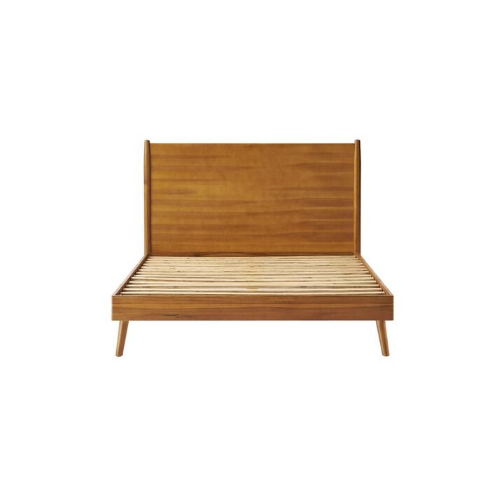 Ozzy King Size Bed with Slat Panel Design, Natural Acacia Wood Finish - Benzara