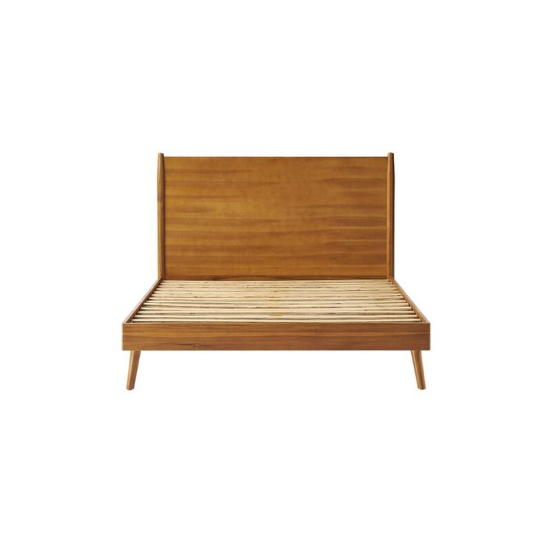 Ozzy King Size Bed with Slat Panel Design, Natural Acacia Wood Finish - Benzara