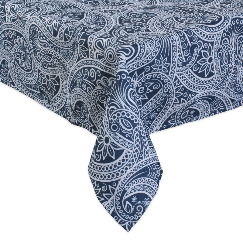 120" Zippered Outdoor Tablecloth with Printed Blue Paisley Design