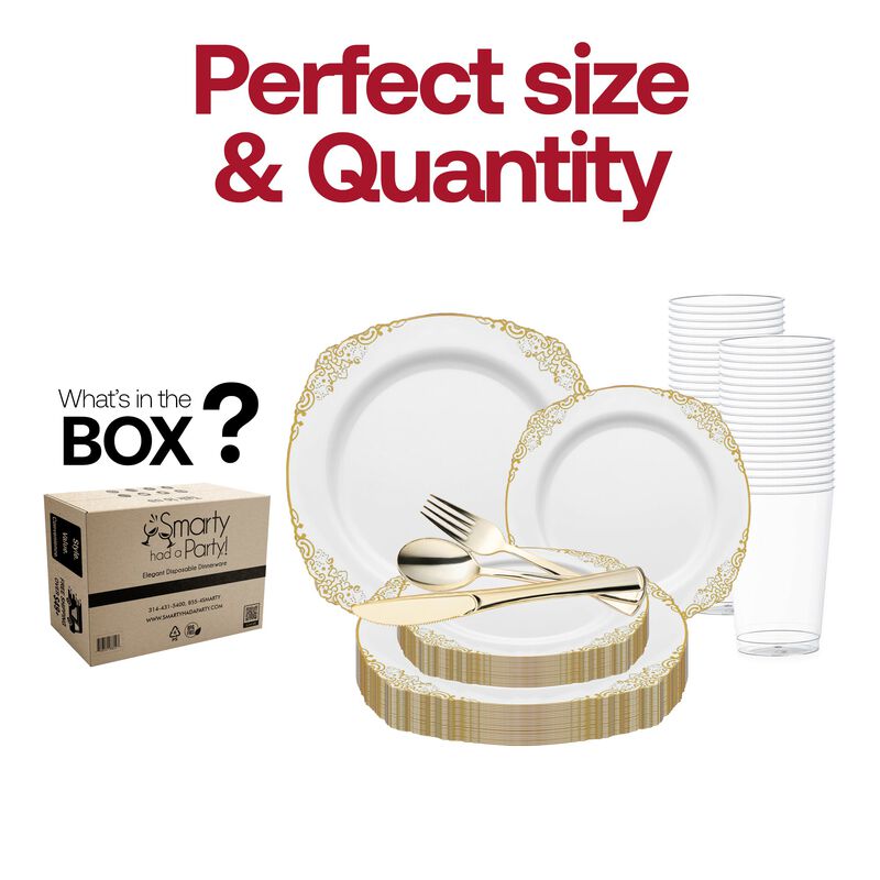 White with Gold Fancy Round Plastic Wedding Value Set (60 Sets) image number 3