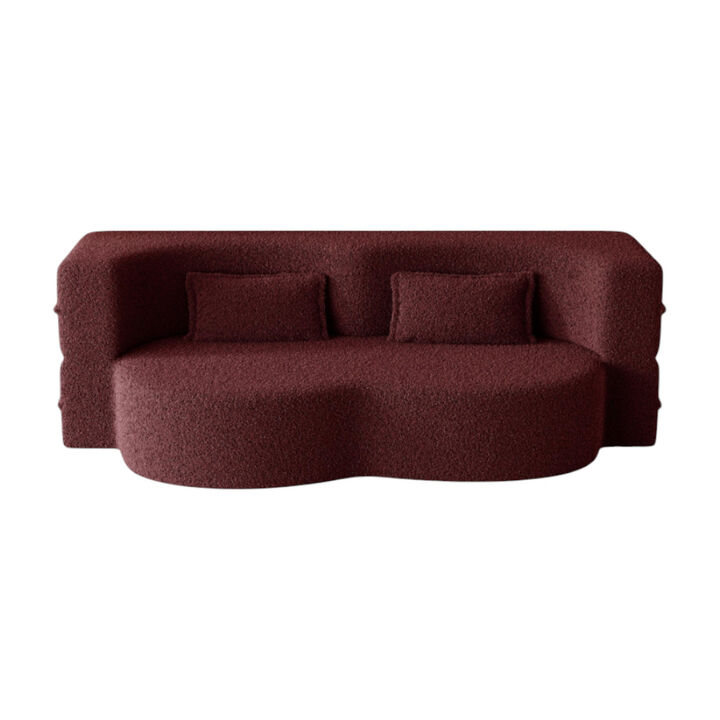 Modern Floor Sofa with 2 Pillows, Convertible Foam Sleeper Sofa Bed for Living Room