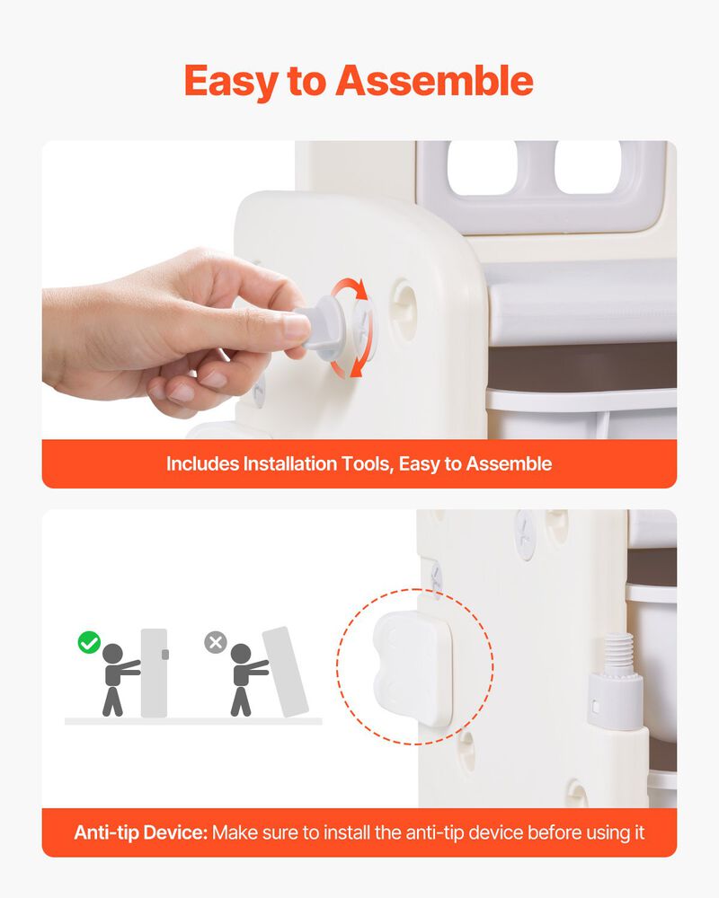 Kids Toy Storage &ndash; 4-Tier Cubby Cabinet with Bookshelf, Drawing Board, and Bins