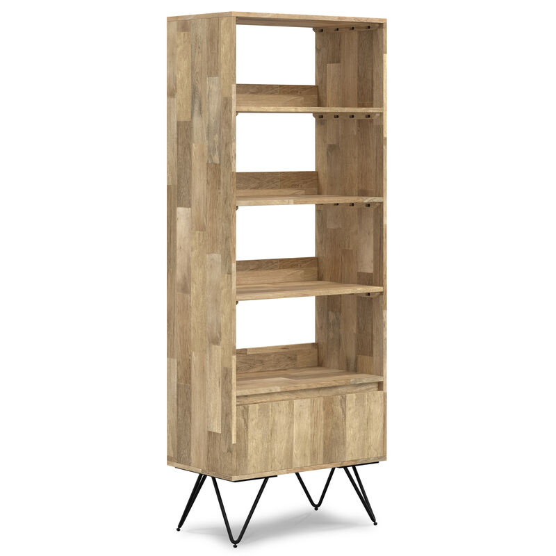 Hunter SOLID MANGO WOOD and Metal 64 inch x 24 inch Rectangle Modern Industrial Tall Bookcase in Natural