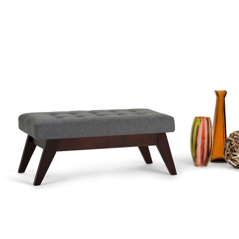 Draper 40 inch Wide Mid-Century Modern Rectangle Tufted Ottoman Bench in Slate Grey Linen Look Fabric image number 3