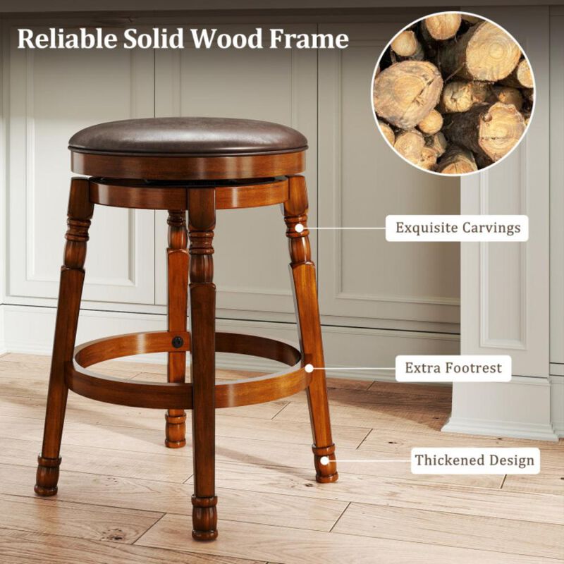 Hivvago Set of 2 Swivel Leather Padded Dining Bar Stools