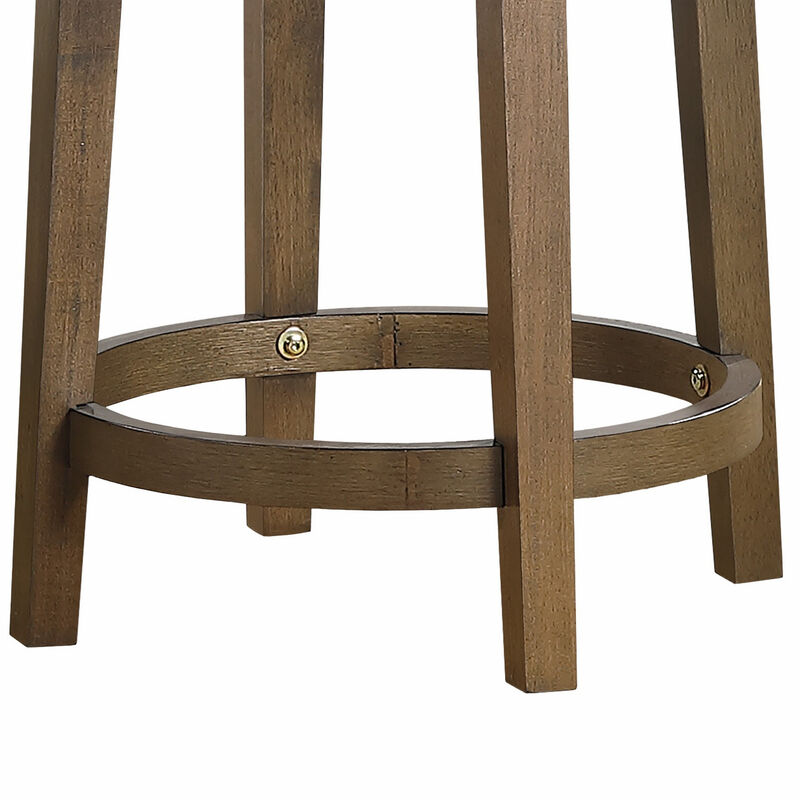 Bara 25 Inch Swivel Counter Stool Gray Round Faux Leather, Brown, Set of 2