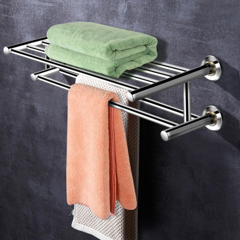 Hivvago 24 Inch Wall Mounted Stainless Steel Towel Storage Rack with 2 Storage Tier