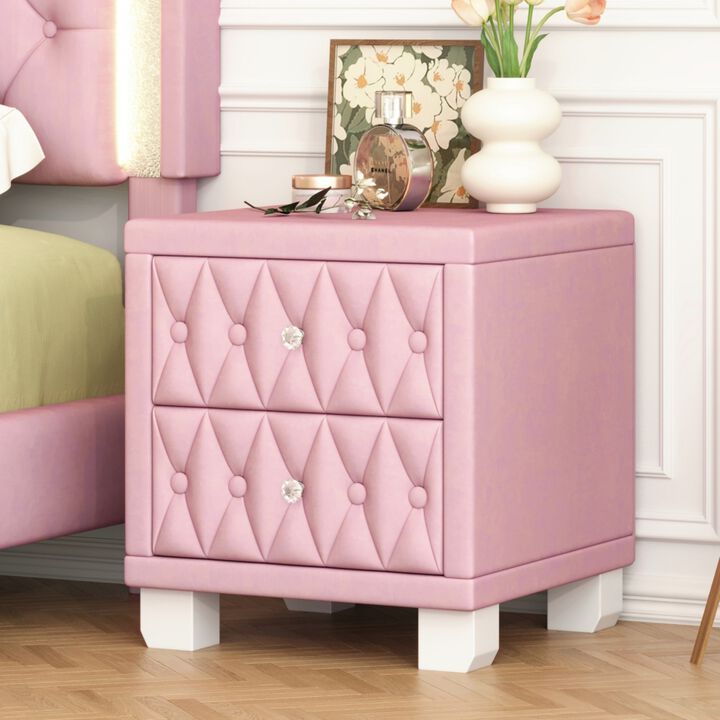 Worsal Button‑Tufted Velvet 2‑Drawer Nightstand
