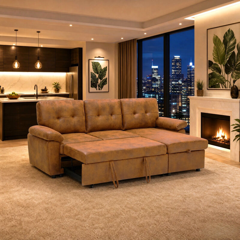 TATEUS  L-Shaped Pull-Out Sectional Sofa image number 1