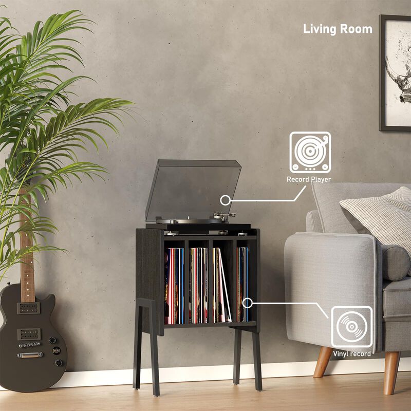 TUTOTAK Record Player Stand, Record Storage Table, End Table with Vinyl Holder Display Shelf, Side Table, Turntable Stand, Night